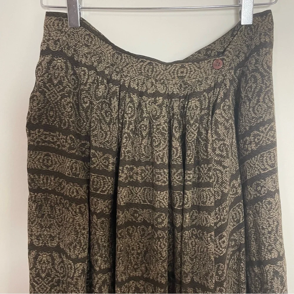 [Jones New York] Vintage 100% Rayon Brown Printed Maxi Wrap Skirt